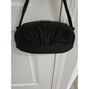 Vintage 1950s Garay black handbag gold clasp silk interior with zipper pocket